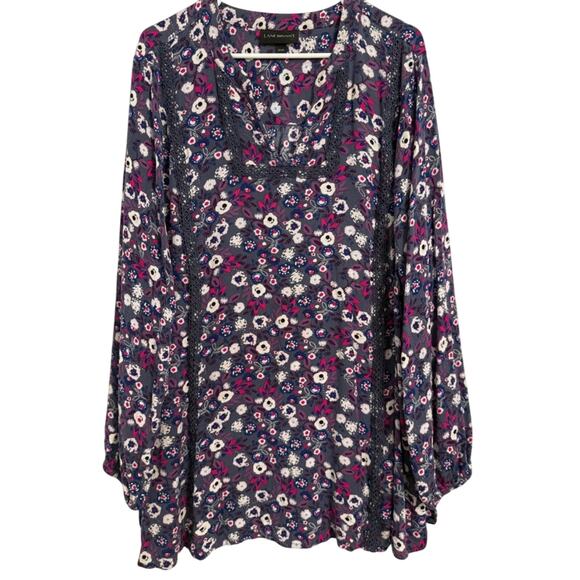 Lane Bryant Purple Floral Long Sleeve Peasant Tunic Women's Plus 22/24 Boho - Picture 1 of 12